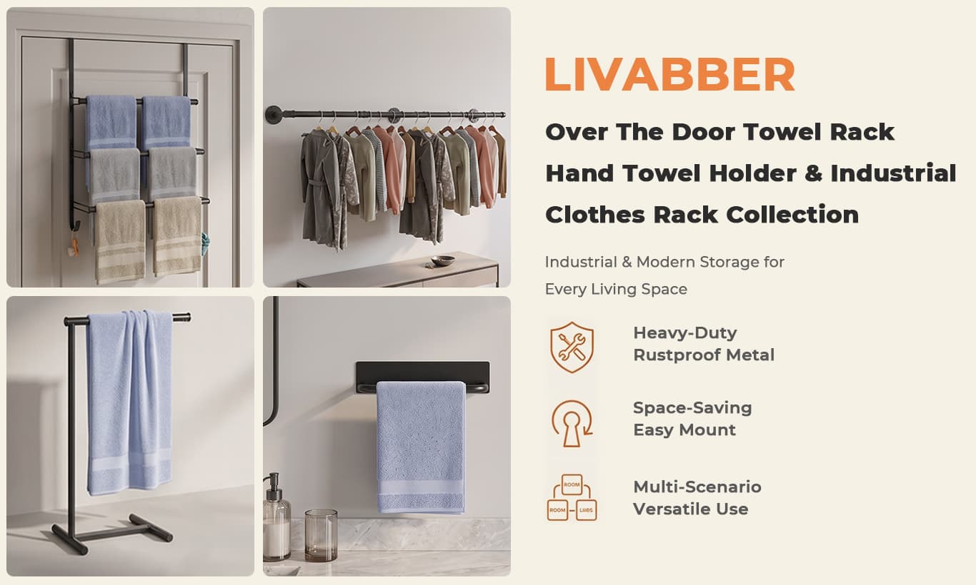Livabber towel rack and industrial clothes rack collection