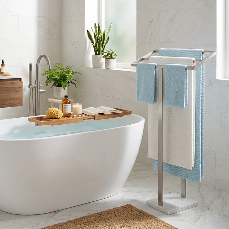 Standing Towel Rack With Marble Base